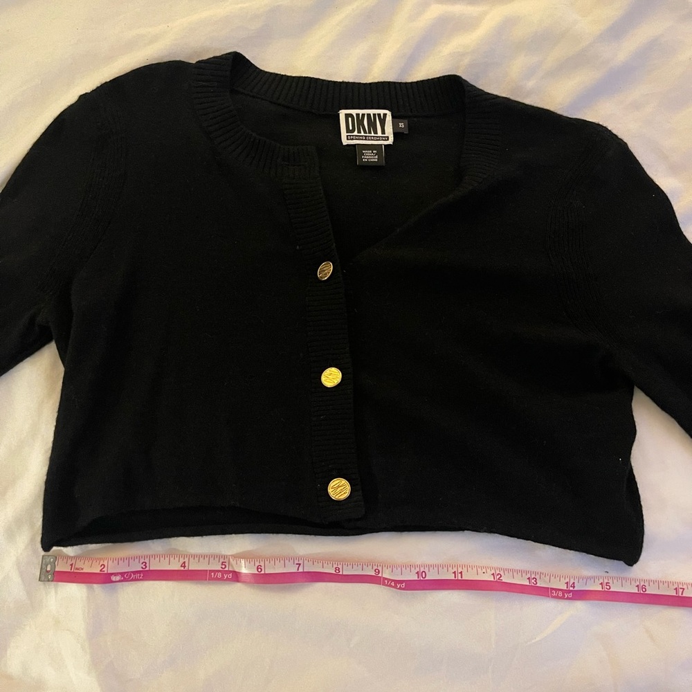 Vintage Opening Ceremony x DKNY Black Cropped Cardigan Wool Blend Gold Buttons